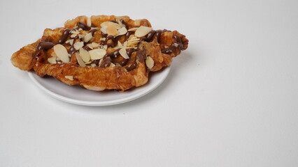 croffle, foods, crispy, flaky, isolated, waffles, nutella, waffle, flour, fat, croffle isolated, croissant, buttery, snacks, croissant isolated, dough, western snacks, eggs, chocolate almond, almond, 