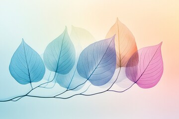 Fototapeta premium serene composition featuring delicate pastel leaves against soft gradient background, evoking sense of calm and tranquility. gentle colors blend harmoniously, 
