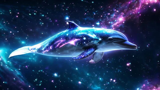 Magical Dolphin Gliding Through a Galaxy Filled With Sparkling Stars and Cosmic Colors