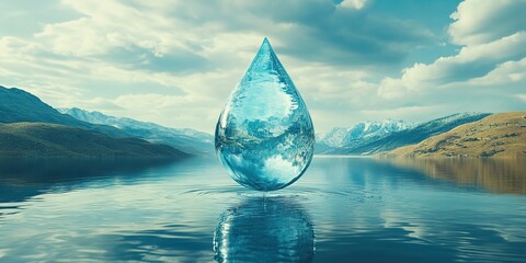 A large water droplet with visual representations of clean water initiatives and environmental sustainability symbolizing the UN’s focus on water and sanitation for all