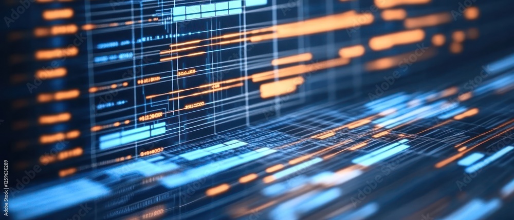 Poster abstract data visualization with blue and orange lines