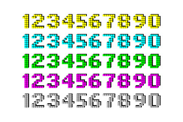 Pixelated 3D numbers in various color. Pixel 3D numbers.