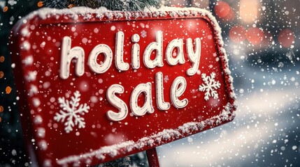 Holiday sale event festive season promotional signage urban environment close-up view retail marketing strategy