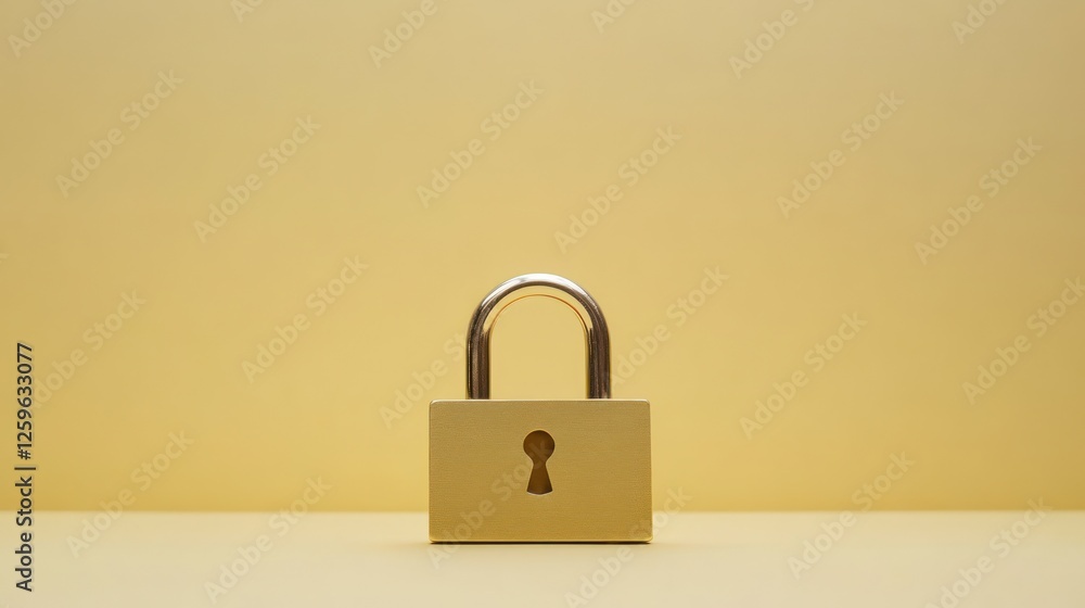 Poster minimalist golden padlock on a matching backdrop representing security