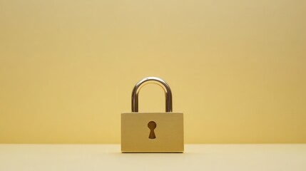 Fototapeta premium Minimalist golden padlock on a matching backdrop representing security