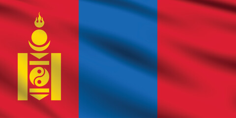 Naklejka premium Flag of Mongolia. Mongolia flag official size and color standards digital vector illustration. Waving flag.