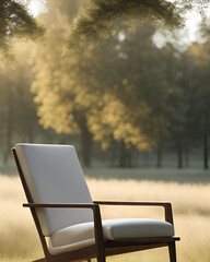 Fototapeta premium chair, garden, outdoor, relaxing, nature, greenery, peaceful, wooden, metal, cozy, elegant, stylish, comfortable, patio, backyard, scenic, decorative, rustic, classic, modern, weather-resistant, natur