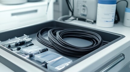Medical Equipment Tray: Sterile Instruments and Cables