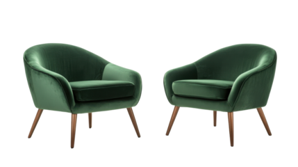 Two green arm chairs isolated on white background 