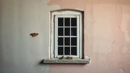 Fototapeta premium Old window and moths artsy photograph