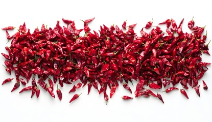 Naklejka premium Dried red chili peppers arranged on white background