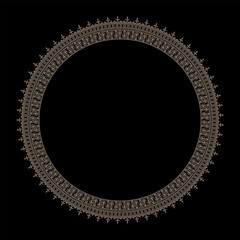 Gold round frame with oriental pattern for design in Eastern style.  Ethnic pattern of the Kazakh, Mongols, Kyrgyz, Kalmyks, Buryats. For round surfaces, household utensils, textiles, embroidery. EPS