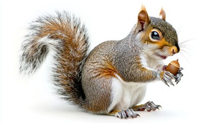 Obraz premium Adorable Squirrel Holding an Acorn on a Crisp White Background for Nature Lovers