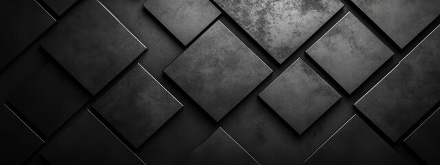 Abstract minimalist wallpaper with grid lines and diamonds on black background. Featuring white space in the center for text, ideal for design templates and modern banners.