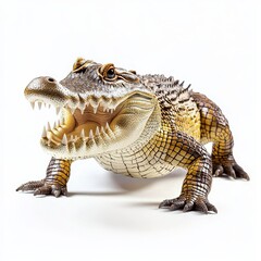Fototapeta premium Crocodile with Detailed Scales and Open Jaw on White Background for Unique Display