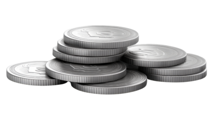 stack silver coins isolated on white background 