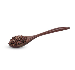 Cocoa nibs that are strong and have not undergone any processing other than roasting and shelling with a wooden spoon isolated on transparent background. (.PNG)
