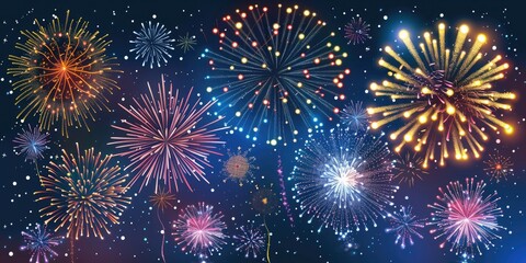 Colorful fireworks in the night sky. Holiday, new year celebration background.