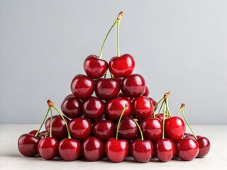 Pyramid of Red Cherries on Gray Background