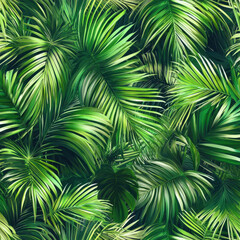 Naklejka premium Vibrant tropical seamless pattern featuring hibiscus, bird of paradise flowers, and palm leaves on a yellow background. Perfect for wallpapers, textiles, and summer-themed designs.