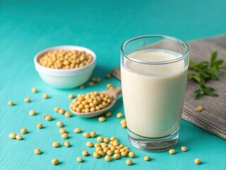 Glass of Soy Milk with Soybeans