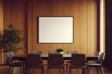 Empty Meeting Room, Wooden Interior, Blank Poster