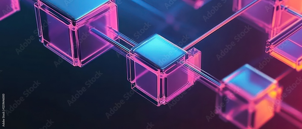 Poster abstract glowing blocks connected in a digital space