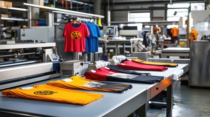 Colorful T-shirts Ready for Printing in a Manufacturing Facility