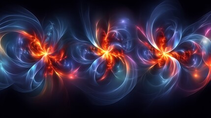 Abstract fiery blue and orange fractal flowers