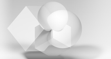 Abstract white minimal background with intersected geometric shapes