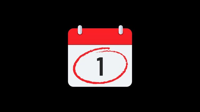 The red marker circles the 1 day of each month.  Transparent background.