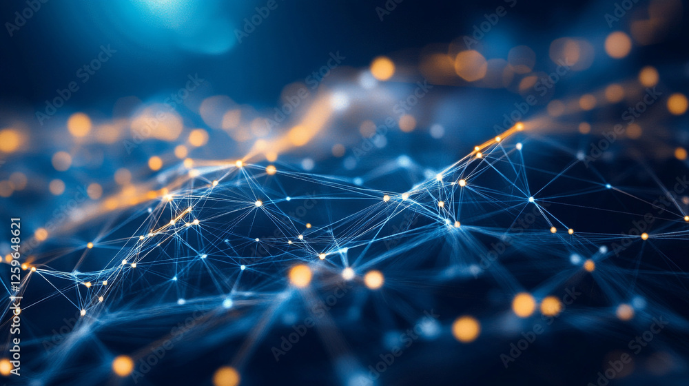 Poster abstract blue digital and data visualization background, closeup of a modern architectural facade sh