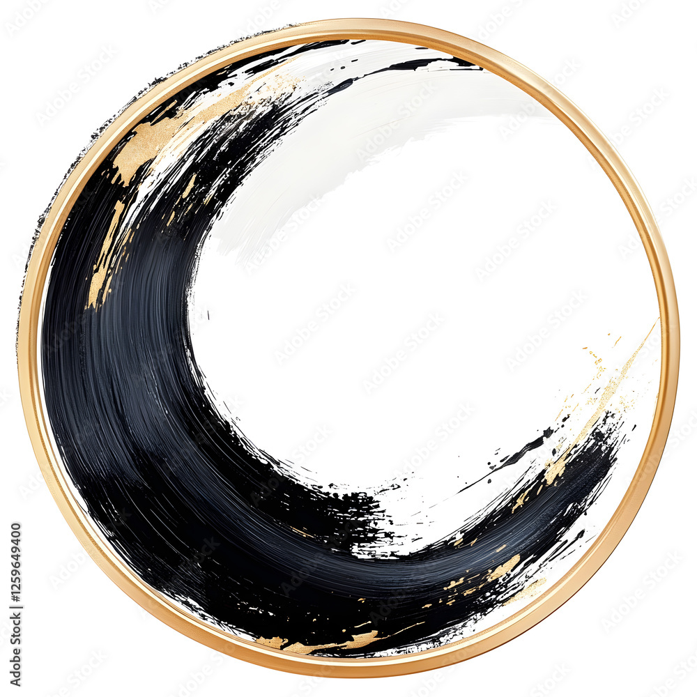 Poster minimalist circular frame with abstract brush strokes
