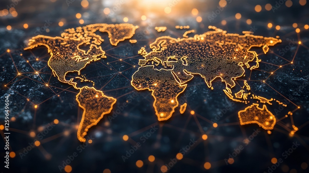 Poster global network connection map, digital background, data visualization, website banner