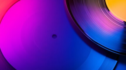 Abstract colorful vinyl record spinning, showcasing vibrant hues of pink, blue, and yellow