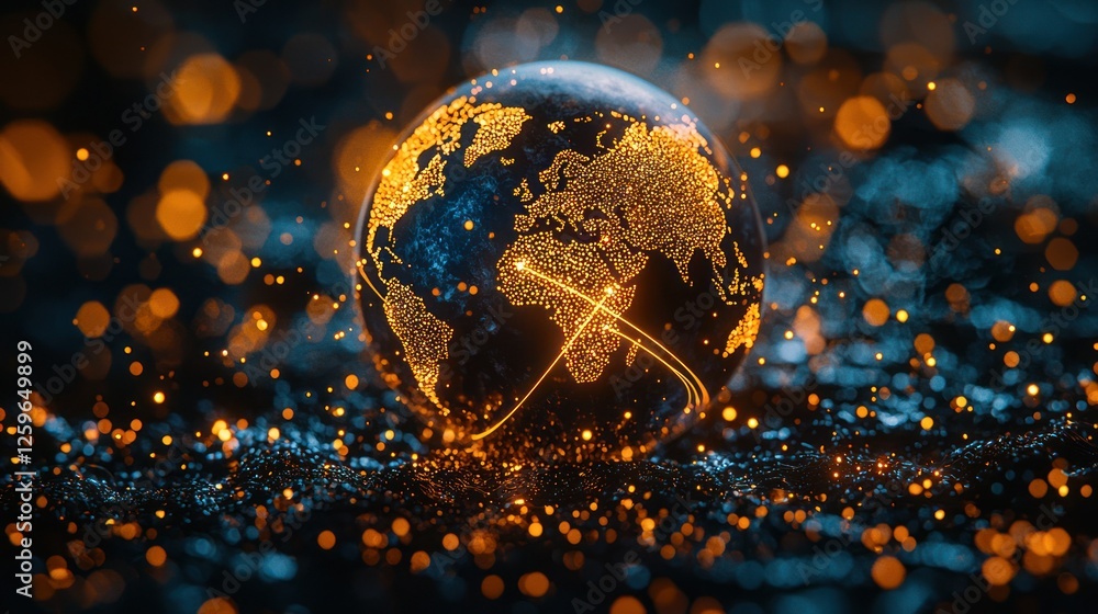 Poster global network connection, sparkling bokeh background