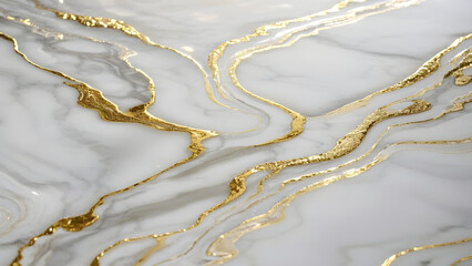 Fototapeta premium Minimalist white and gold marble texture with elegant swirls for background
