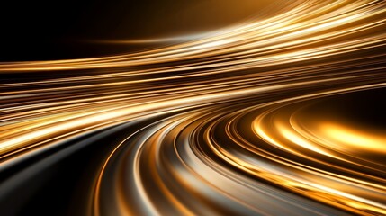 Abstract golden and silver light trails creating a dynamic motion effect on a dark background