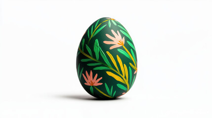 Hand painted Easter egg with vibrant floral patterns and green background