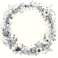 Obraz premium Minimalist circular frame with hand-drawn doodles