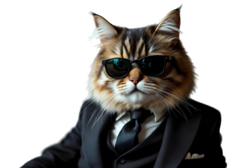 Cool Cat in Suit, Sunglasses, Tie with Transparent Background