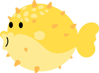 Illustration flat design of puffer fish cute sea animals