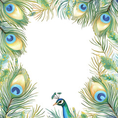 Obraz premium Peacock Feather Frame With Copy Space For Indian National Day