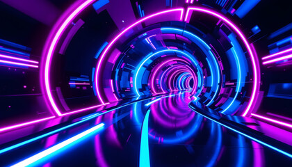 Fototapeta premium abstract futuristic dark tunnel with neon glow