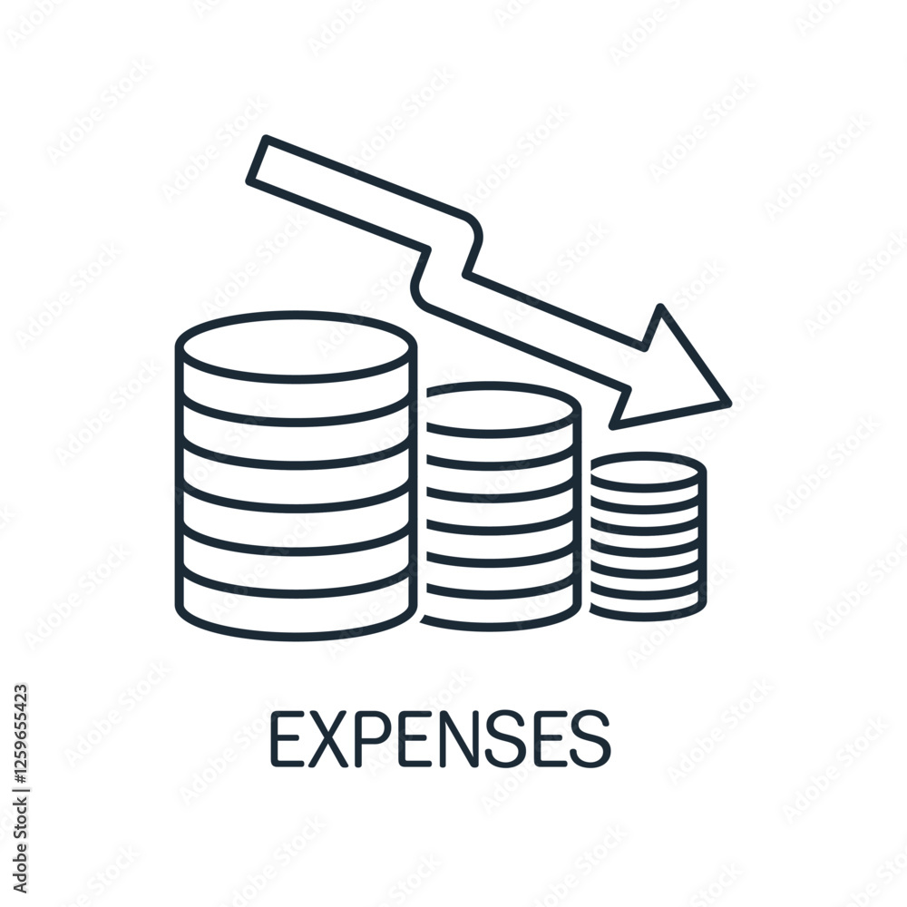 Poster cost optimization, reducing . decrease expenses. vector linear icon isolated on white background.