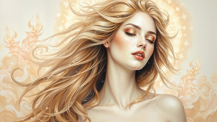 Majestic Woman with Silver Hair Surrounded by Radiant Celestial Light