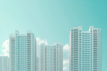 Obraz premium The facade of the new residential high-rise buildings against the sky . The concept of building a typical residential neighborhood. 