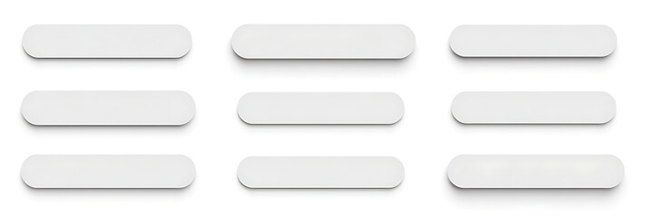 Minimalist Design" – A versatile collection of buttons in different shapes, sizes, and styles for clean user interfaces on a white background.