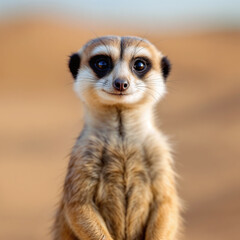 Alert Meerkat Standing Guard in Desert Environment
