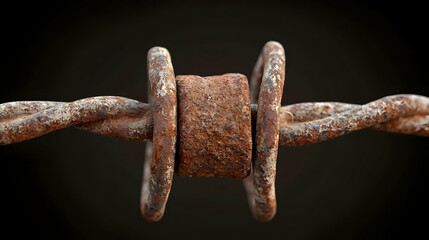 Rusty barbed wire closeup, dark background.  Industrial texture